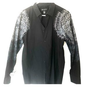 Men’s Black Button Down Shirt. Detailed Sleeves